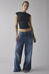 UO Arlette Cupro Boatneck Top & Asymmetric Mini Skort Set