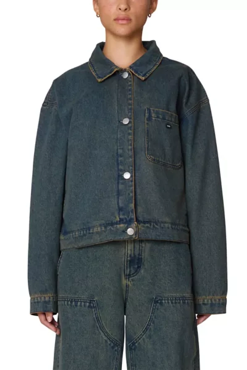 OBEY Ines Boxy Cropped Denim Jacket