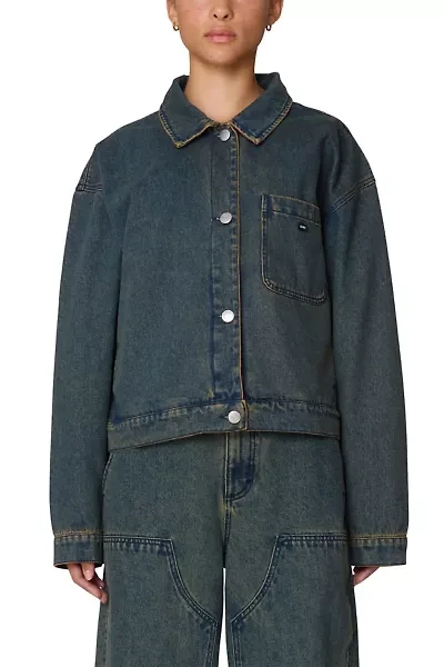 OBEY Ines Boxy Cropped Denim Jacket