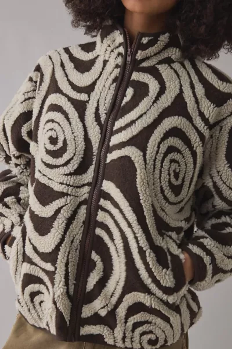 OBEY Swirls Jacquard Piled Fleece Zip-Up Jacket