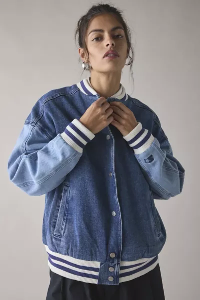 Starter Colorblock Denim Varsity Bomber Jacket
