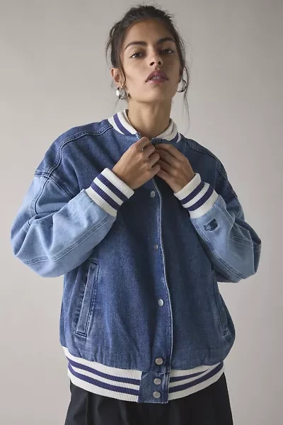 Starter Colorblock Denim Varsity Bomber Jacket