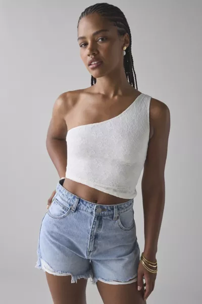UO Harlow Lace Asymmetrical One-Shoulder Crop Top