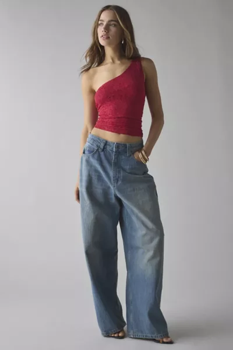 UO Harlow Lace Asymmetrical One-Shoulder Crop Top