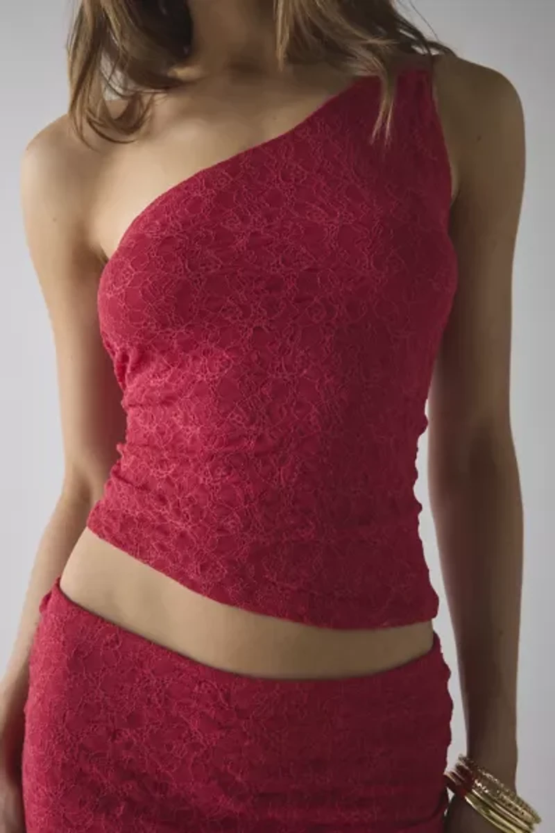 UO Harlow Lace Asymmetrical One-Shoulder Crop Top