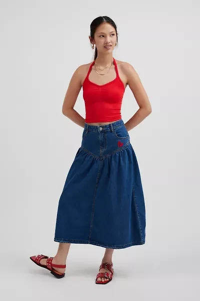 Clara Drop Waist Denim Midi Skirt