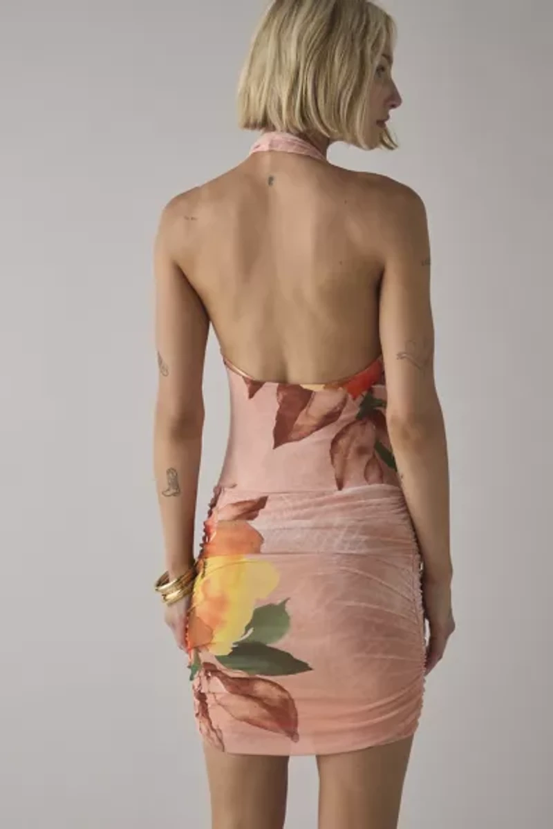 AFRM Andover Ruched Bodycon Halter Mini Dress
