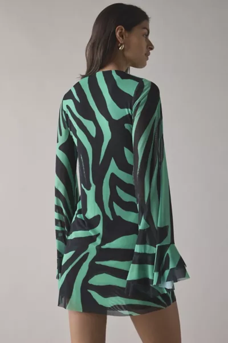 AFRM Kori Tie-Front Keyhole Cutout Bell Sleeve Mini Dress