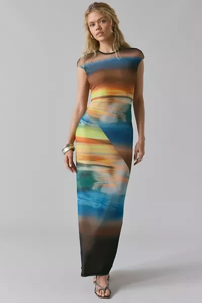 AFRM Cody Cap Sleeve Mesh Maxi Dress