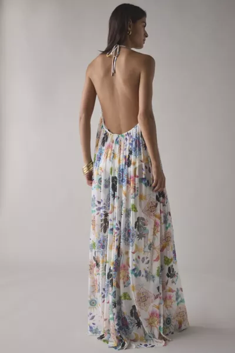AFRM Mist Open Back Plunge Halter Maxi Dress