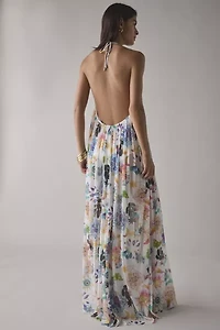 AFRM Mist Open Back Plunge Halter Maxi Dress