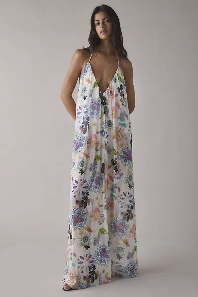 AFRM Mist Open Back Plunge Halter Maxi Dress