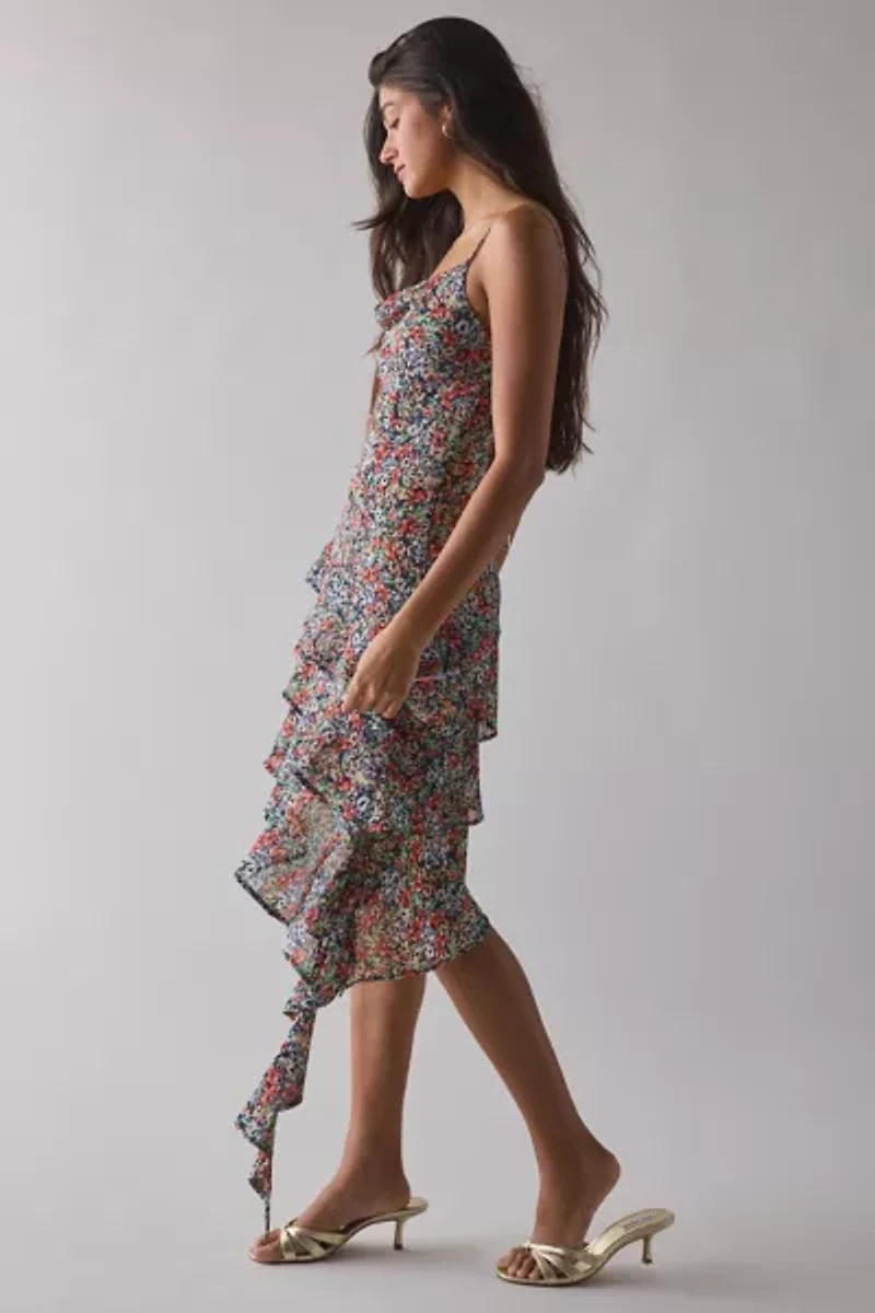 AFRM Ashmont Tiered Cascading Ruffle Slip Midi Dress