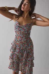 AFRM Ashmont Tiered Cascading Ruffle Slip Midi Dress