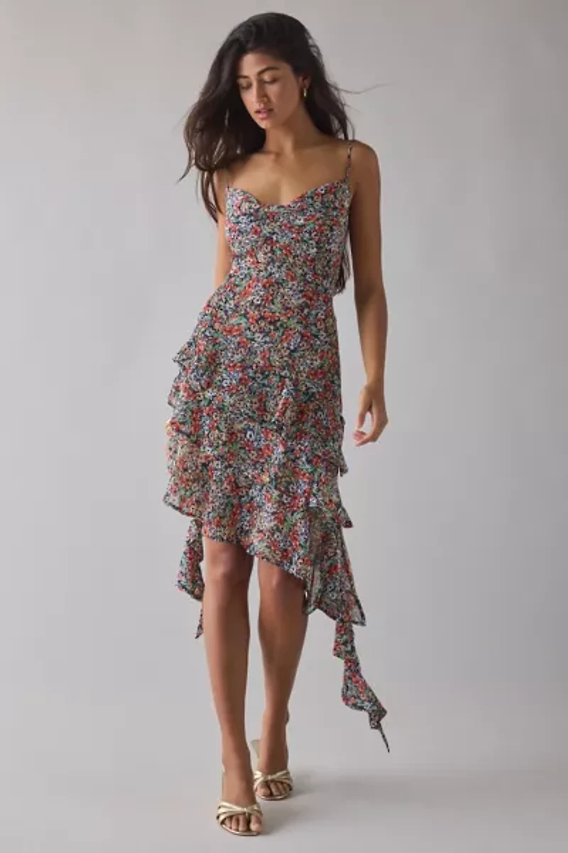 AFRM Ashmont Tiered Cascading Ruffle Slip Midi Dress
