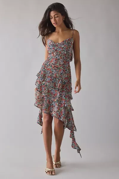 AFRM Ashmont Tiered Cascading Ruffle Slip Midi Dress