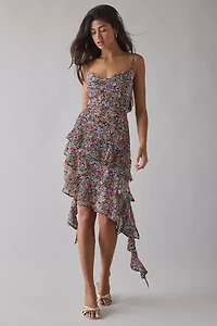 AFRM Ashmont Tiered Cascading Ruffle Slip Midi Dress