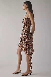 AFRM Ashmont Tiger Print Mesh Cascading Ruffle Mini Dress