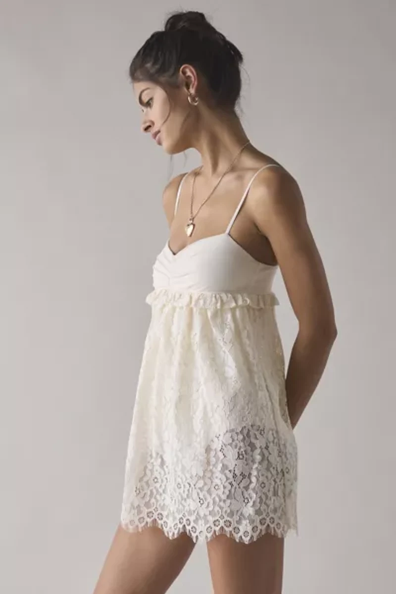 AFRM Aria Sheer Scalloped Lace Babydoll Mini Dress