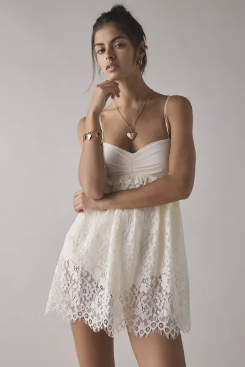 AFRM Aria Sheer Scalloped Lace Babydoll Mini Dress