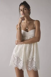 AFRM Aria Sheer Scalloped Lace Babydoll Mini Dress