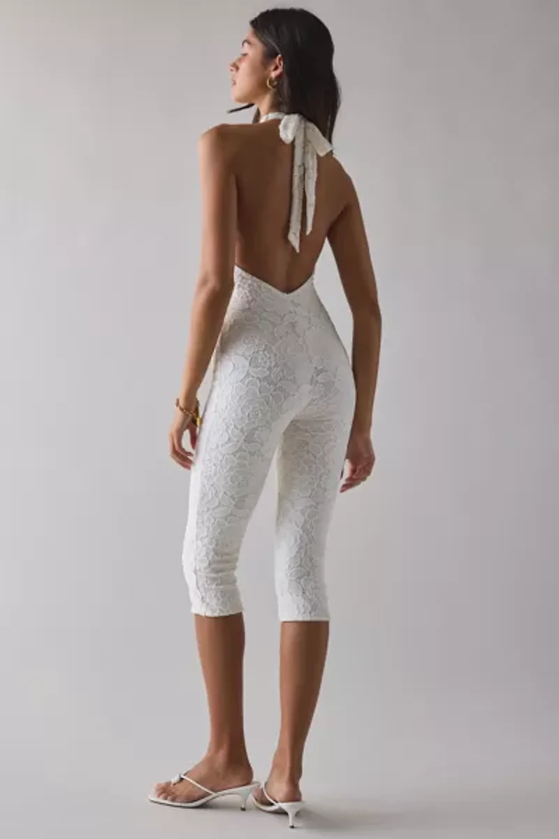 AFRM Lucia Crochet Lace Backless Halter Catsuit