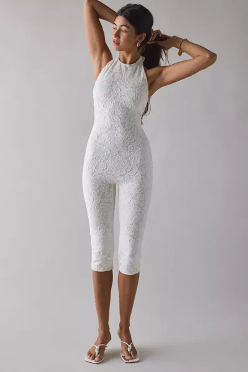 AFRM Lucia Crochet Lace Backless Halter Catsuit