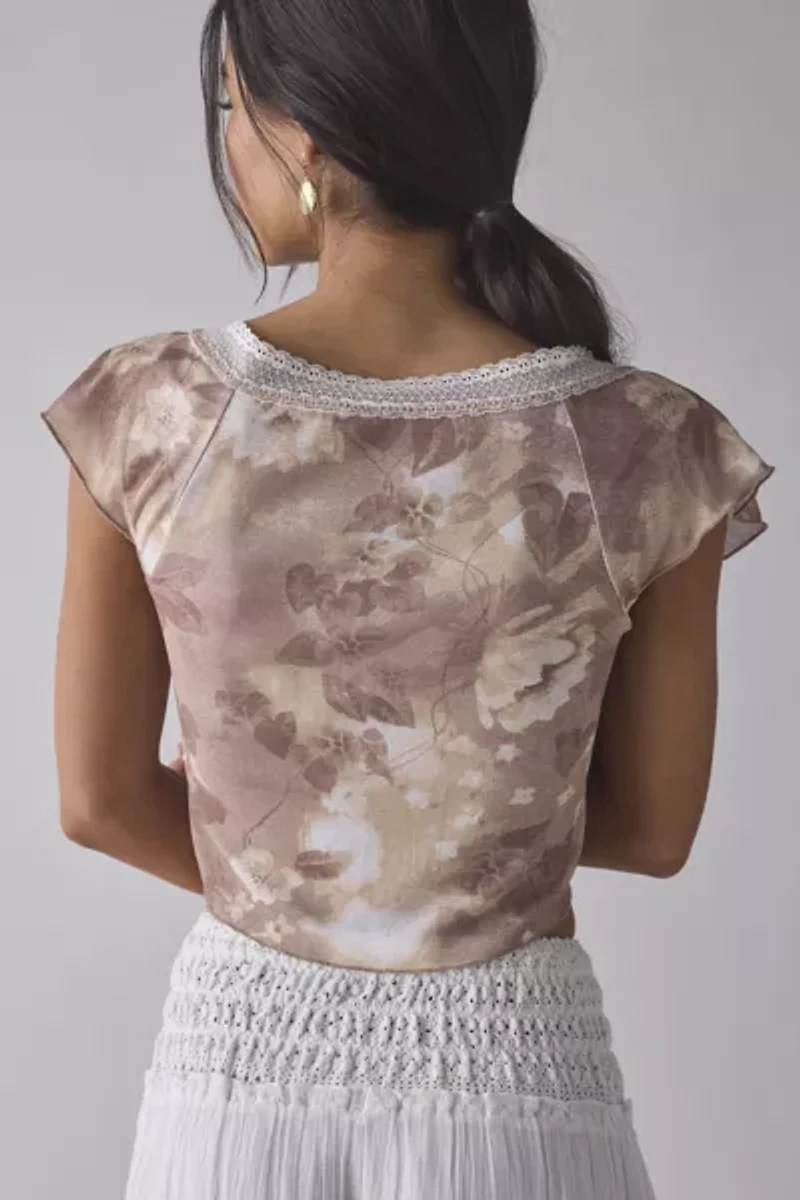Kimchi Blue Cameron Lace Trim Tie-Front Top