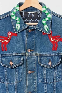 Vintage 1990s Custom Beaded Denim Trucker Jacket