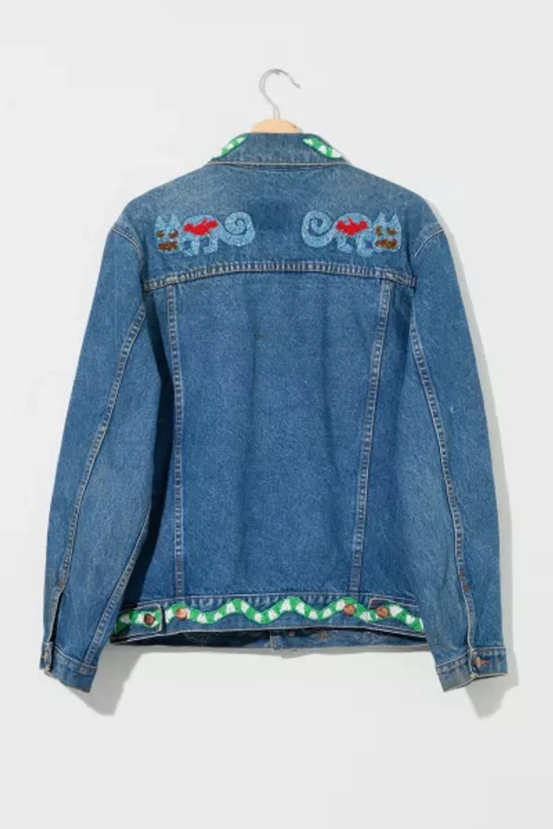 Vintage 1990s Custom Beaded Denim Trucker Jacket