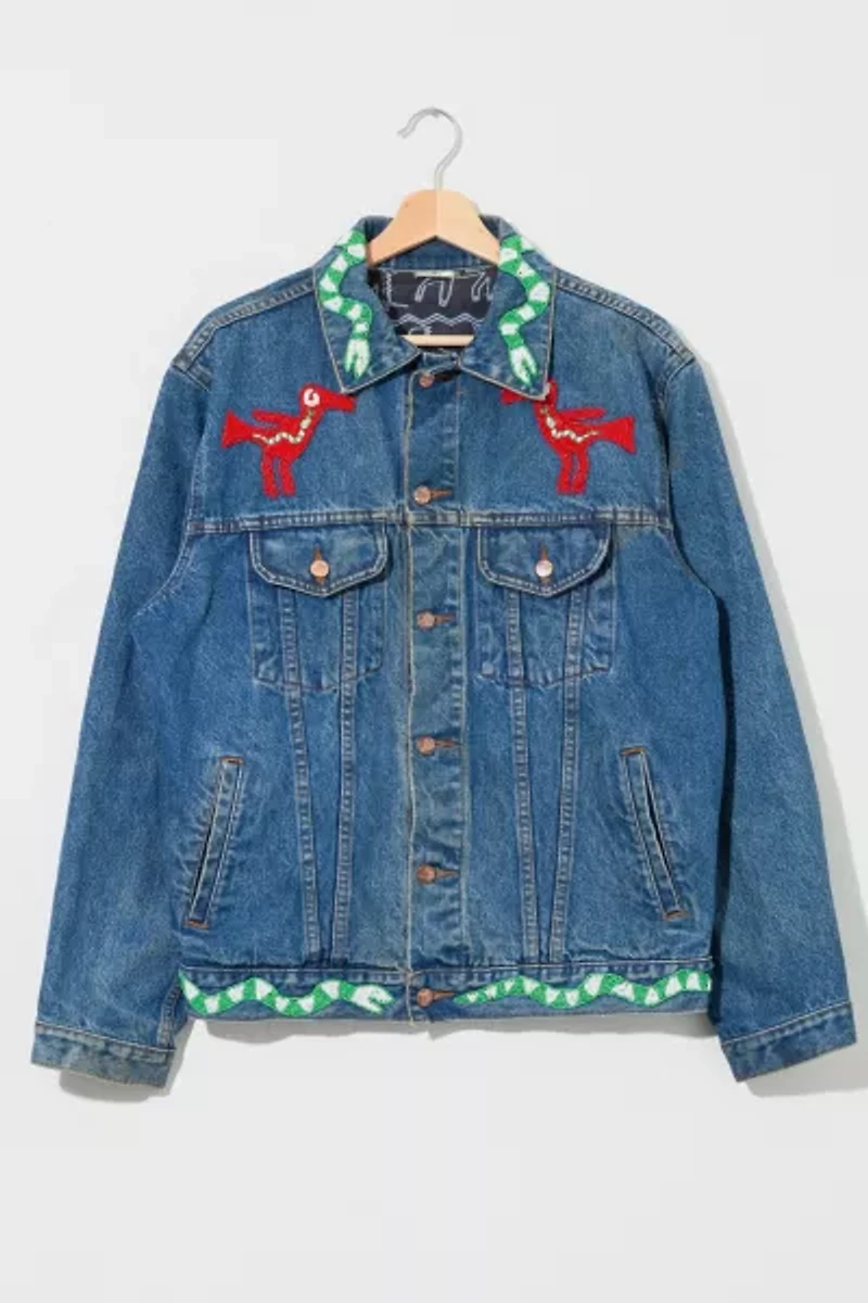 Vintage 1990s Custom Beaded Denim Trucker Jacket