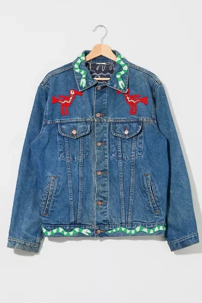 Vintage 1990s Custom Beaded Denim Trucker Jacket
