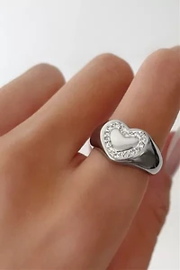 Five Fourty Nine LOML Heart Signet Ring