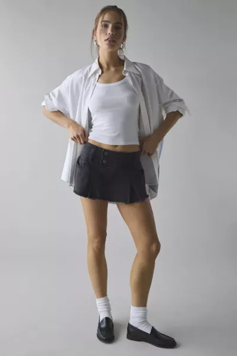 Kimchi Blue Cameron Low-Rise Pleated Denim Micro Skort