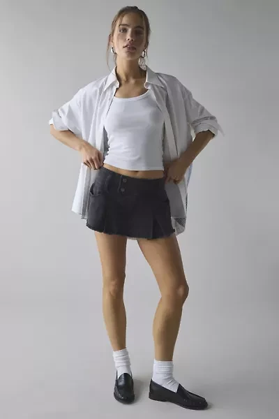 Kimchi Blue Cameron Low-Rise Pleated Denim Micro Skort