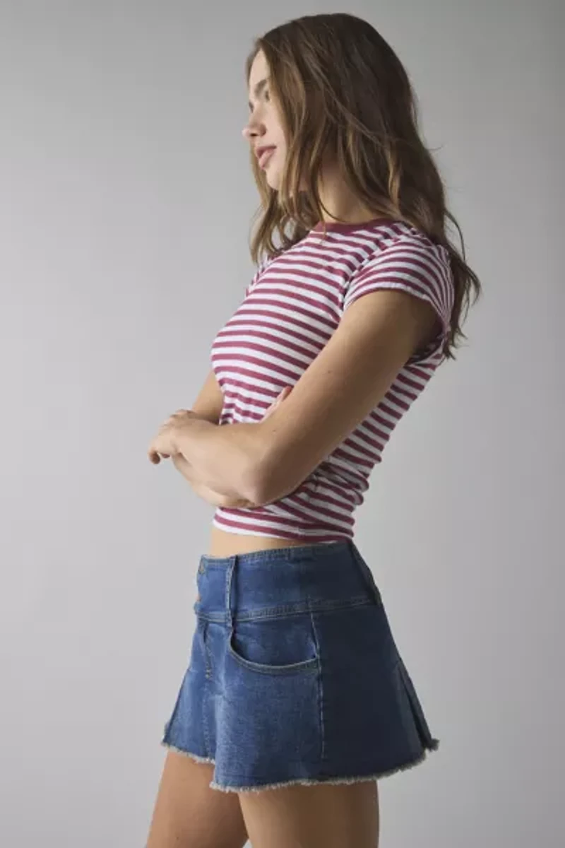 Kimchi Blue Cameron Low-Rise Pleated Denim Micro Skort