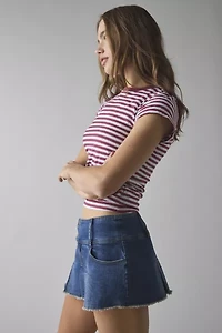 Kimchi Blue Cameron Low-Rise Pleated Denim Micro Skort