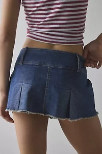 Kimchi Blue Cameron Low-Rise Pleated Denim Micro Skort