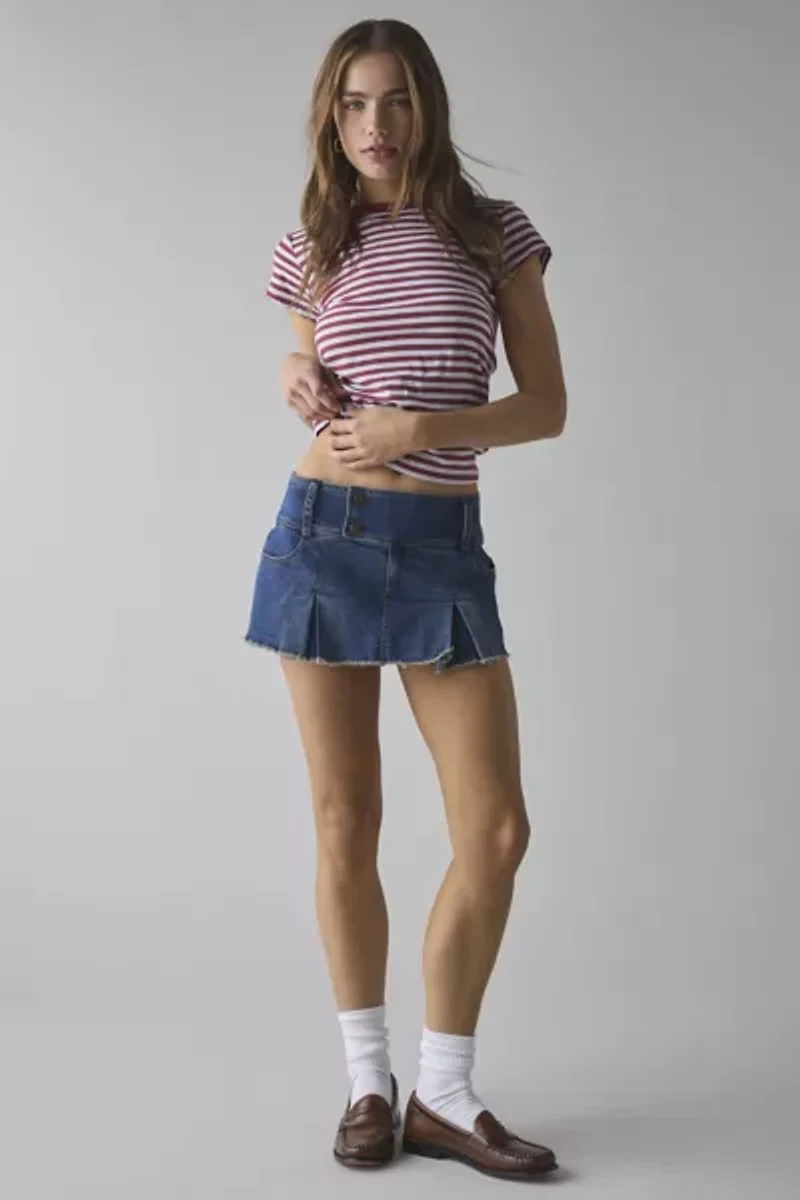 Kimchi Blue Cameron Low-Rise Pleated Denim Micro Skort