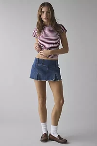 Kimchi Blue Cameron Low-Rise Pleated Denim Micro Skort