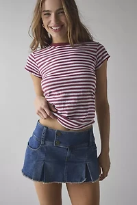 Kimchi Blue Cameron Low-Rise Pleated Denim Micro Skort