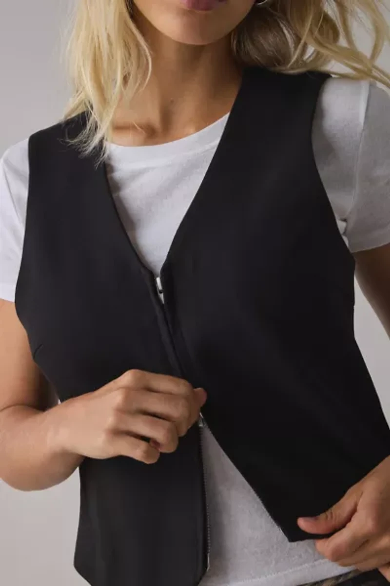 UO Adrian Zip-Front Twill Tailored Vest Top