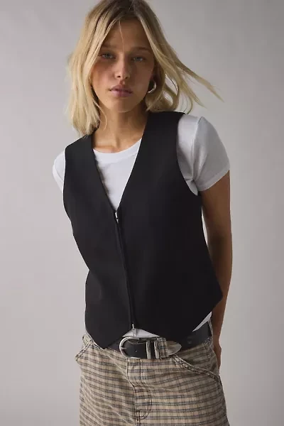 UO Adrian Zip-Front Twill Tailored Vest Top