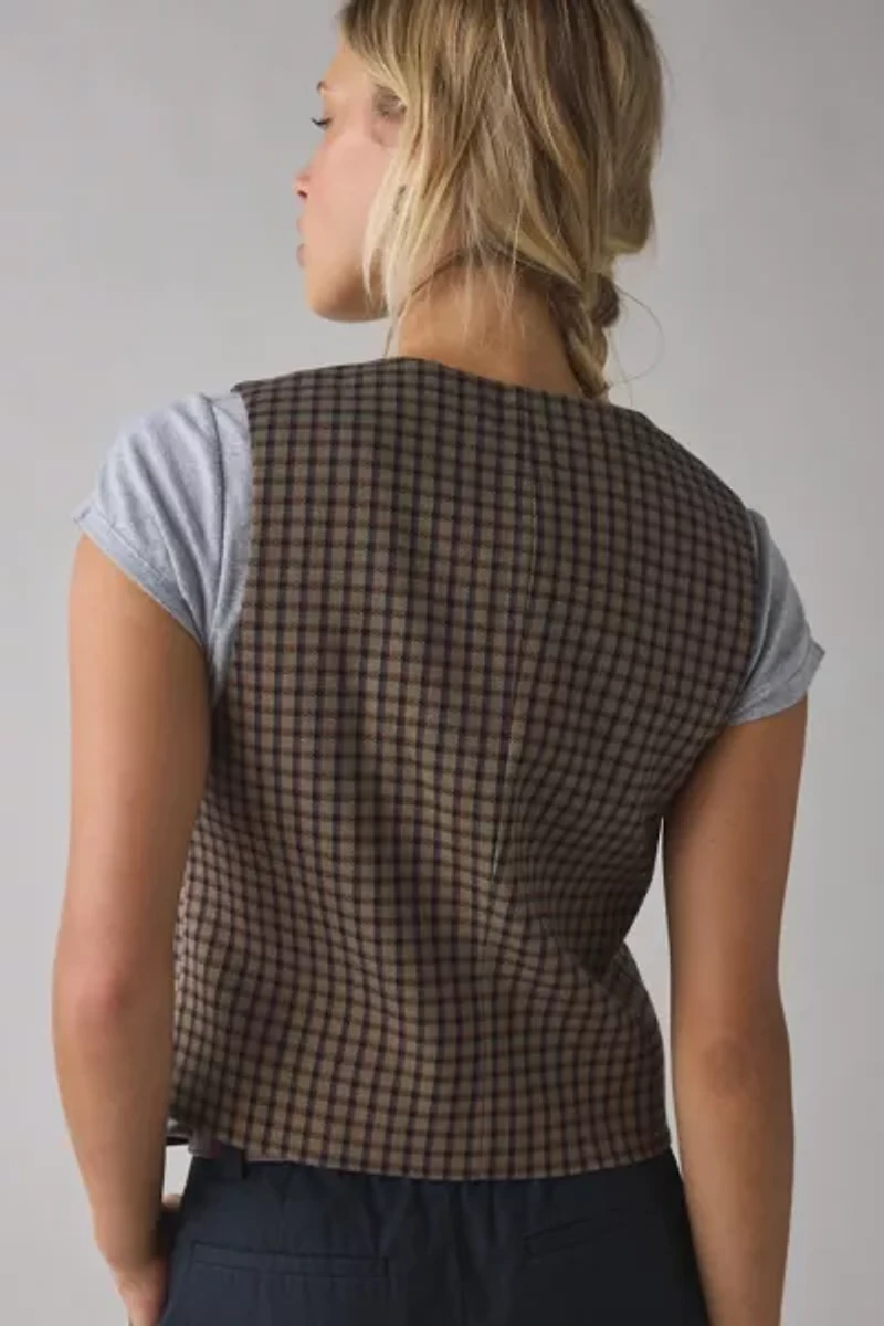 UO Adrian Zip-Front Twill Tailored Vest Top