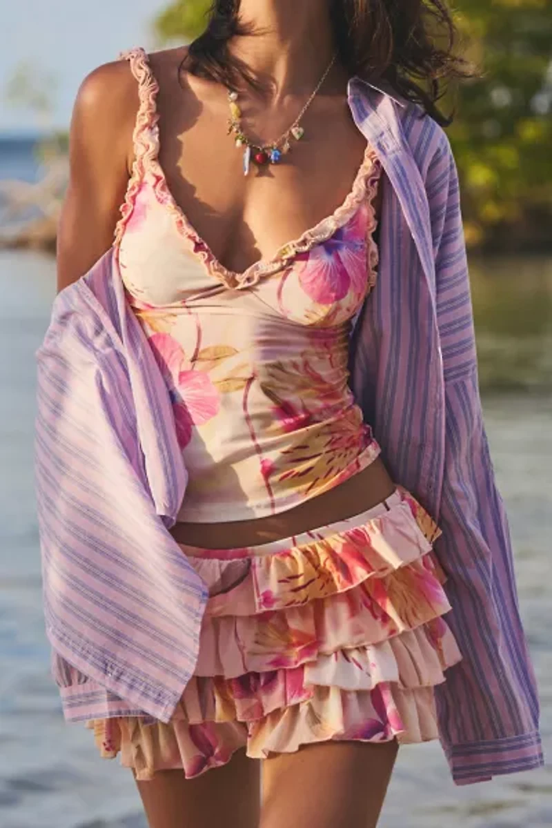 Out From Under Cammy Ruffle Trim Mesh Tank Top