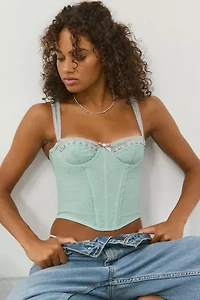 Out From Under Petunia Fields Ribbon Trim Lace Corset Top