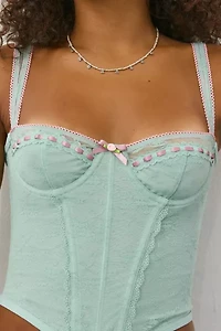 Out From Under Petunia Fields Ribbon Trim Lace Corset Top