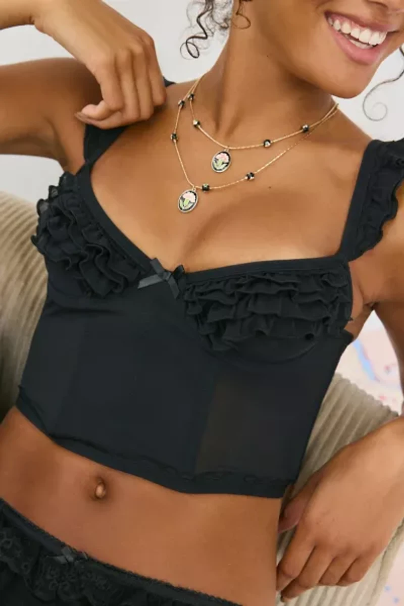 Out From Under Florence Ruffle Mesh Corset Top