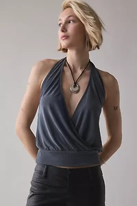 BDG Savannah Wrap-Front Cupro Halter Top