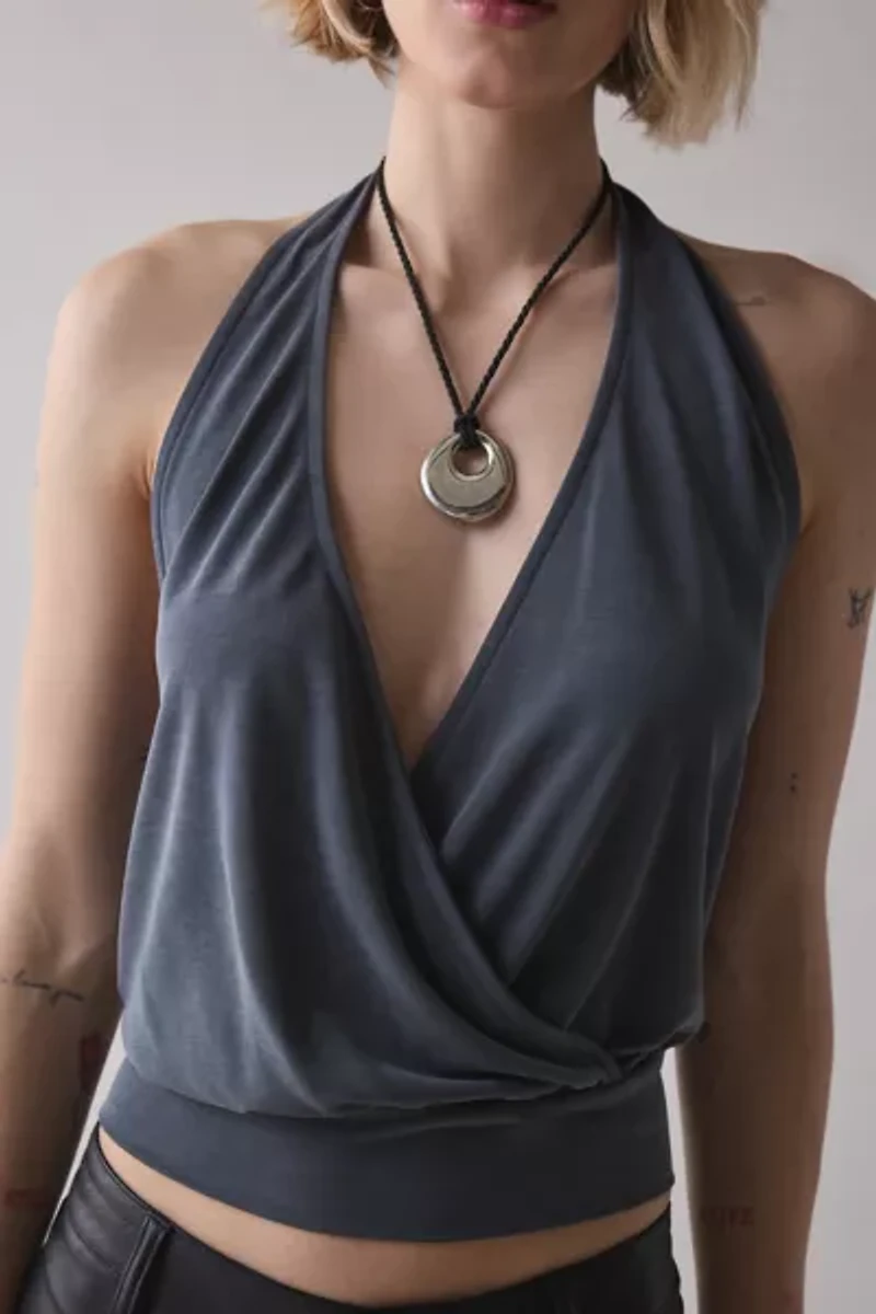BDG Savannah Wrap-Front Cupro Halter Top